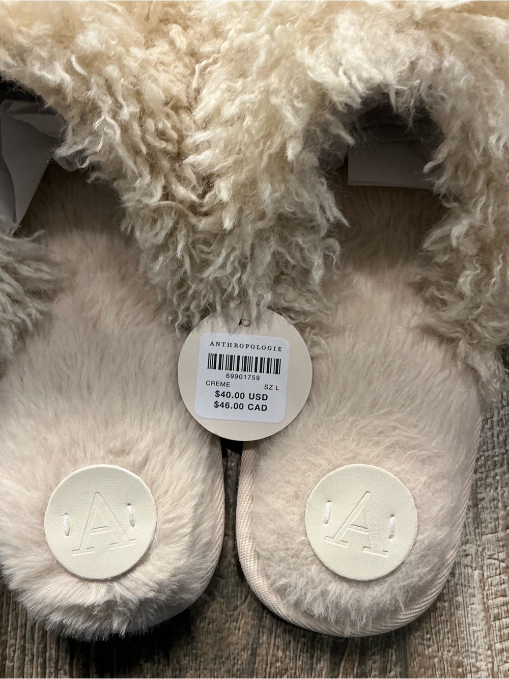 Anthropologie Cream Plush Slip-On Slippers Size Large 9/10 - Picture 9 of 12